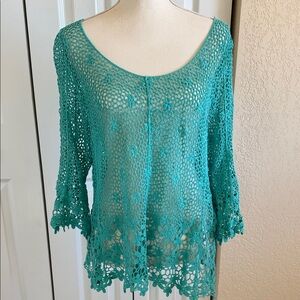 Teal Crochet Knit Top